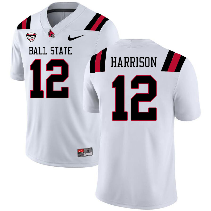 Ball State Cardinals #12 Chase Harrison College Football Jerseys Stitched-White